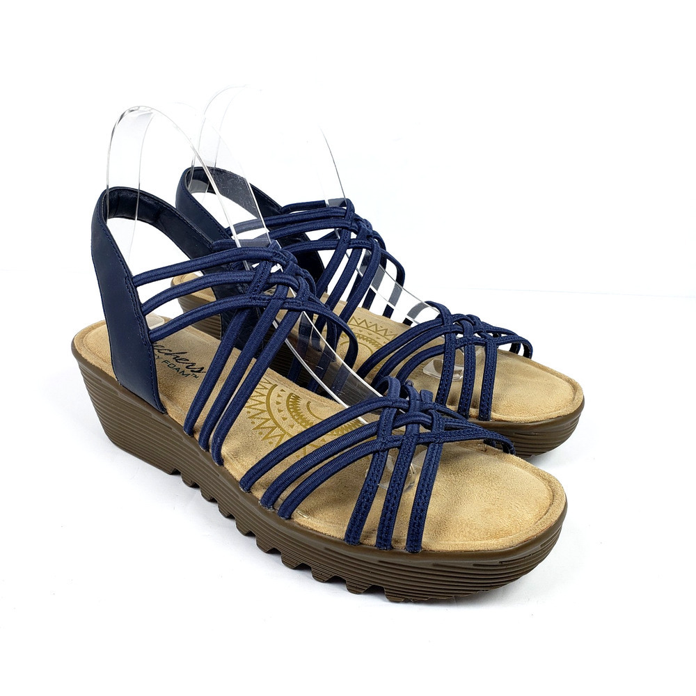 Skechers Parallel Womens Size 10 Navy Blue Platform Wedge Slingback Sandals